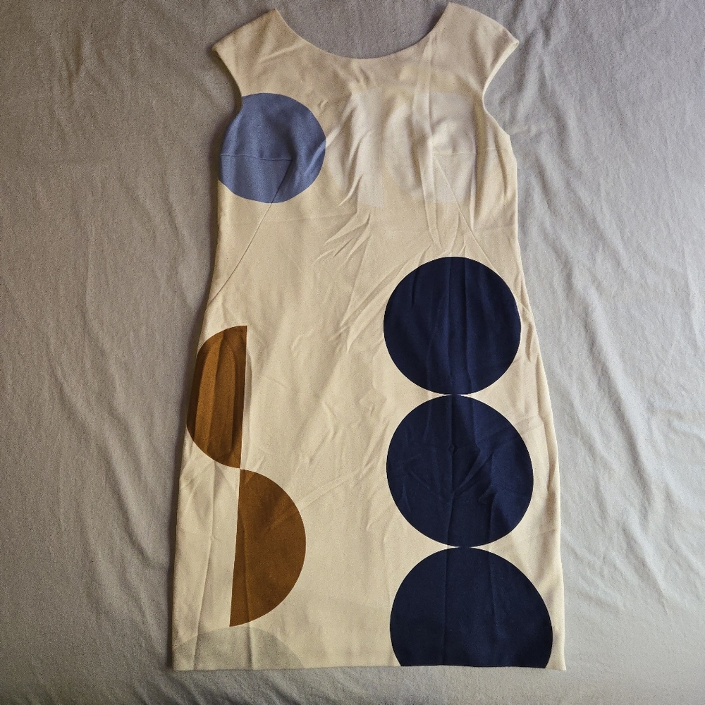 Akris Punto Ivory Multicolor Large Polka Dot Sheath Dress Wedding Guest